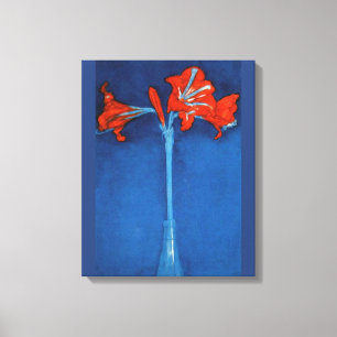 Toile Mondrian - Amaryllis sur Arrière - plan bleu