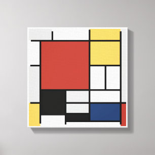 Toile Mondrian Peinture Rouge Plane Jaune Noir Gris Bleu
