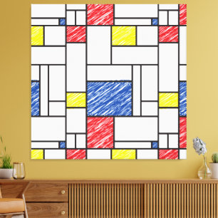 Toile Mondrik Scribbles Minimaliste De Stijl Art Moderne