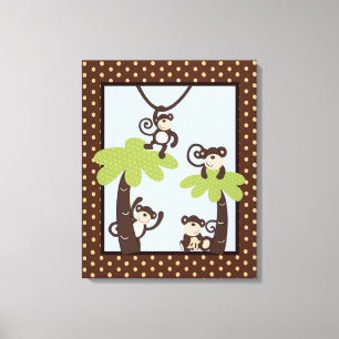 Toile Monkey Time Mod Singe 16x20 Canvas Nursery Art