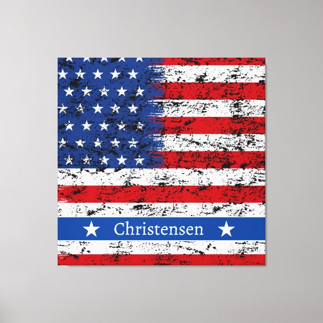 Toile Monogramme 4 juillet American Flag Nom patriotique (Recto)
