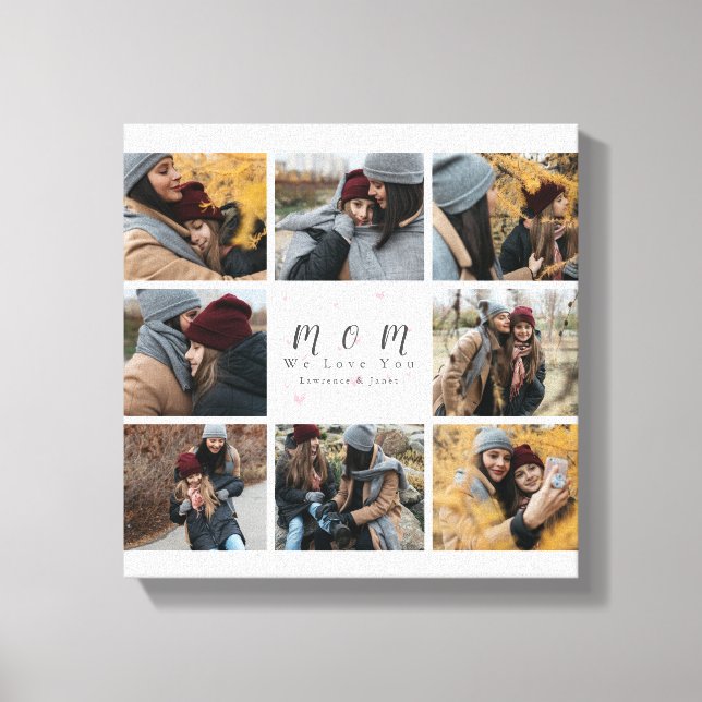 Toile Monogramme blanc Personnalisé 8 Photo Collage fête (Recto)