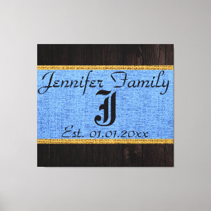 Toile Monogramme Bleu Russe Burlap Linge Bois Look