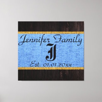 Toile Monogramme Bleu Russe Burlap Linge Bois Look