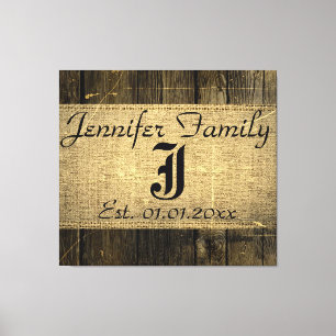 Toile Monogramme de Burlap vintage en bois
