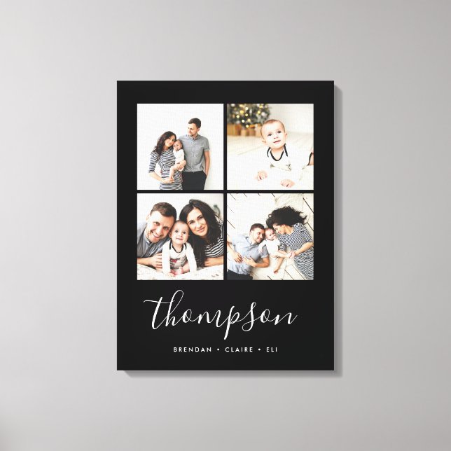 Toile Monogramme de famille moderne 4 Collage de photos (Recto)