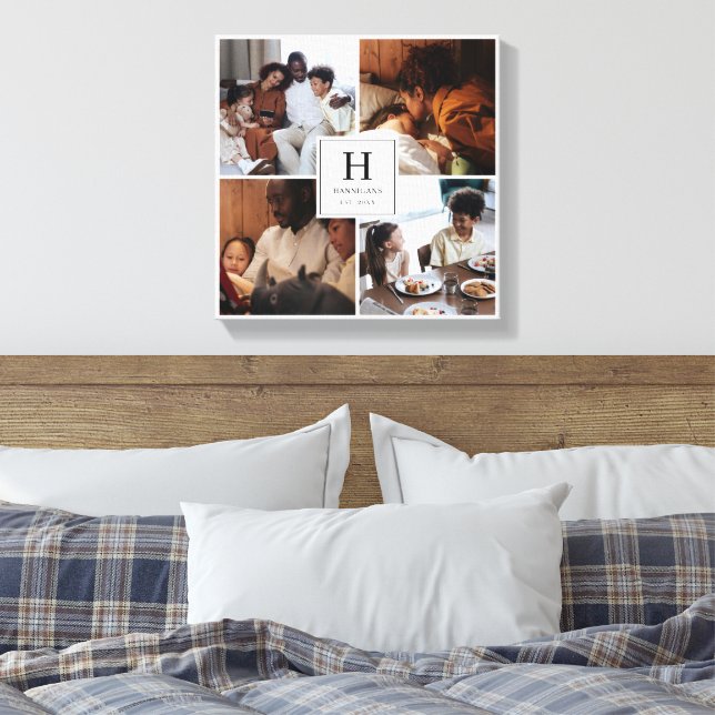 Toile Monogramme de famille Multi Photo Simple Élégant  (Insitu(Chambre))
