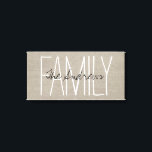 Toile Monogramme de famille rustique chic<br><div class="desc">Cute et simple toile rustique design d'impression avec FAMILY en typographie manuscrite et ajouter votre propre nom de famille ou monogramme personnalisé. Veuillez noter que l'arrière - plan est une texture imitation burlap imprimée, non faite de matériau burlap. Cliquez sur le bouton Customiser pour ajouter votre propre texte, modifier les...</div>