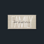 Toile Monogramme de famille rustique chic<br><div class="desc">Cute et simple toile rustique design d'impression avec FAMILY en typographie manuscrite et ajouter votre propre nom de famille ou monogramme personnalisé. Veuillez noter que l'arrière - plan est une texture imitation burlap imprimée, non faite de matériau burlap. Cliquez sur le bouton Customiser pour ajouter votre propre texte, modifier les...</div>
