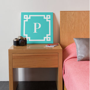 Toile Monogramme de la frontière clé grecque Turquoise e