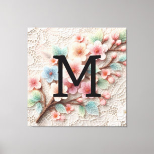 Toile Monogramme dentelle rose floral pastel fleurs de c