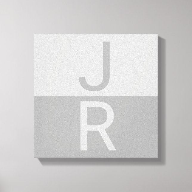 Toile Monogramme d'initiales Modernes Gris Clair & Gris (Recto)