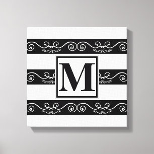 Toile Monogramme élégant noir blanc rayé design