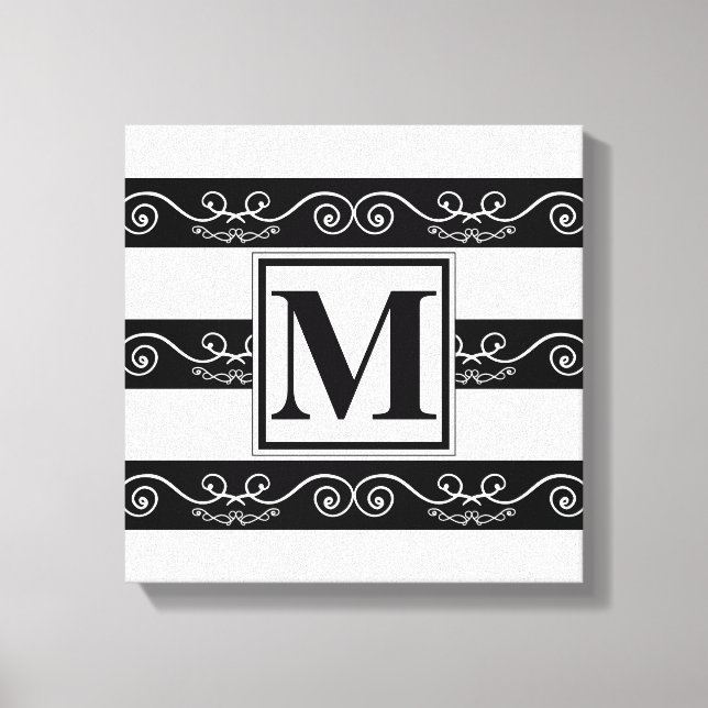 Toile Monogramme élégant noir blanc rayé design (Recto)
