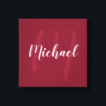 Toile Monogramme et nom personnalisés en rouge Bourgogne<br><div class="desc">Cadeau Monogramme personnalisé et nom de famille avec nom en blanc style de police de script moderne et monogramme en rouge clair style de police de script moderne en tant qu'arrière - plan sur arrière - plan rouge bordeaux.</div>