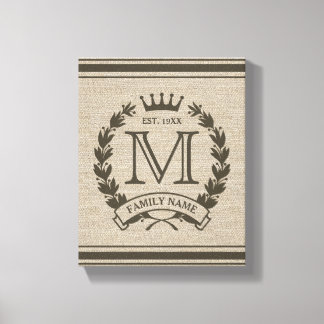 Toile Monogramme Famille Logo Burlap Look Canvas Imprime