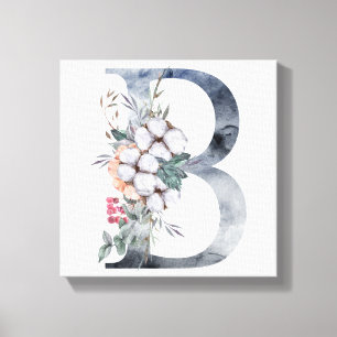 Toile Monogramme floral bleu initial B