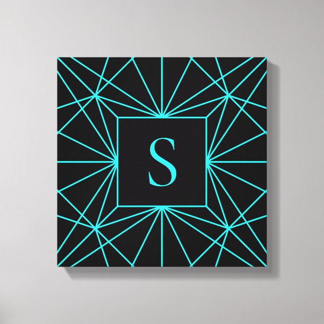 Toile Monogramme Initial | Motif Géométrique Turquoise (Recto)