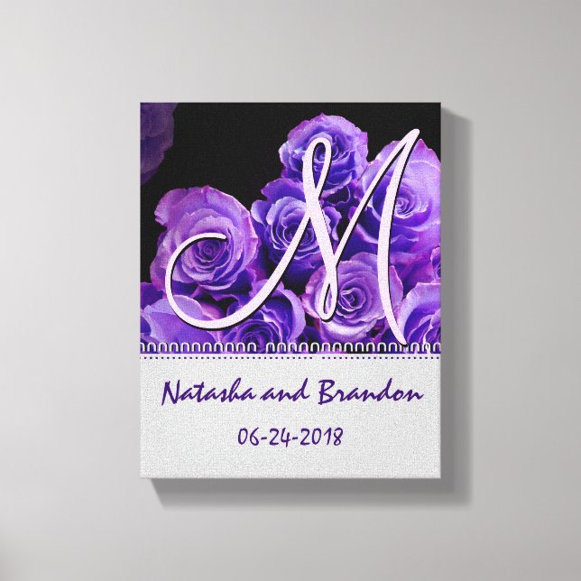 Toile Monogramme mariée et groom avec Roses violets (Recto)