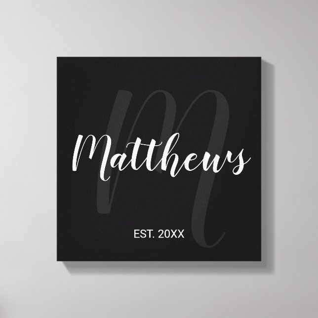 Toile Monogramme moderne personnalisé et nom de famille (Recto)