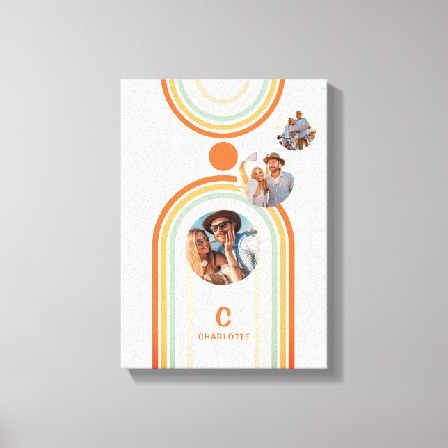 Toile Monogramme Nom Boho Arch Multi Photo Fille tendanc (Recto)