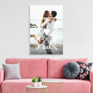 Toile Monogramme Personnalisé Stylish Love Couple Flèche