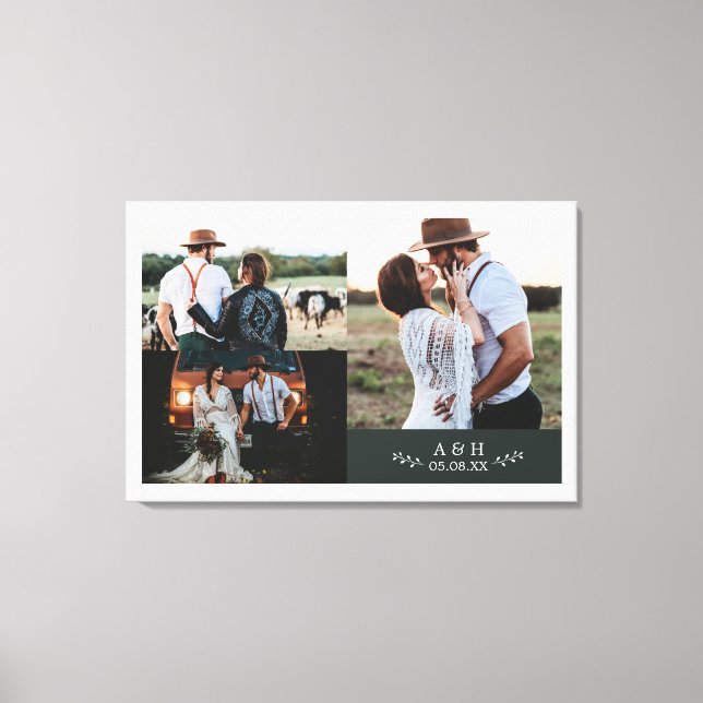 Toile Monogramme photo Mariage rustique moderne (Recto)