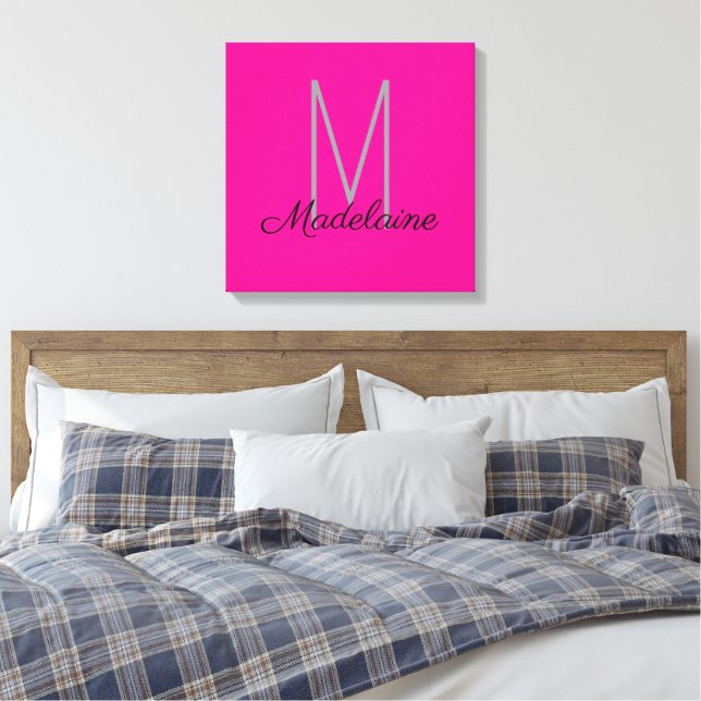 Toile Monogramme rose noir personnel élégant (Insitu(Chambre))