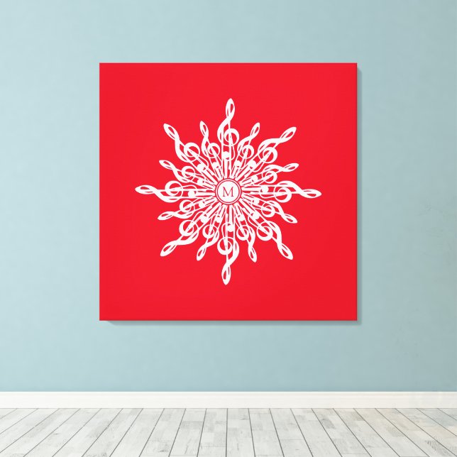 Toile Monogramme rouge de Noël G-Clef Snowflake (Insitu (Plancher de Bois))