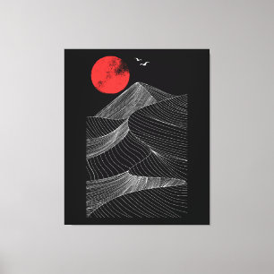 Toile Montagne Abstraite Soleil Rouge