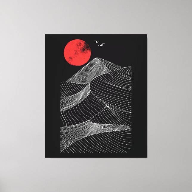 Toile Montagne Abstraite Soleil Rouge (Recto)