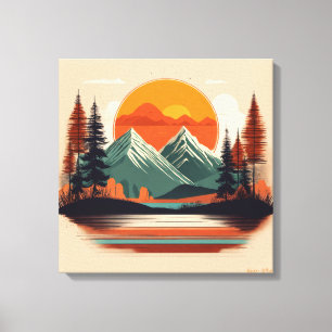 Toile Montagne Coucher de Soleil Rétro 70s Natur