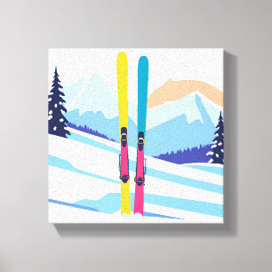 Toile Montagne de ski d'hiver