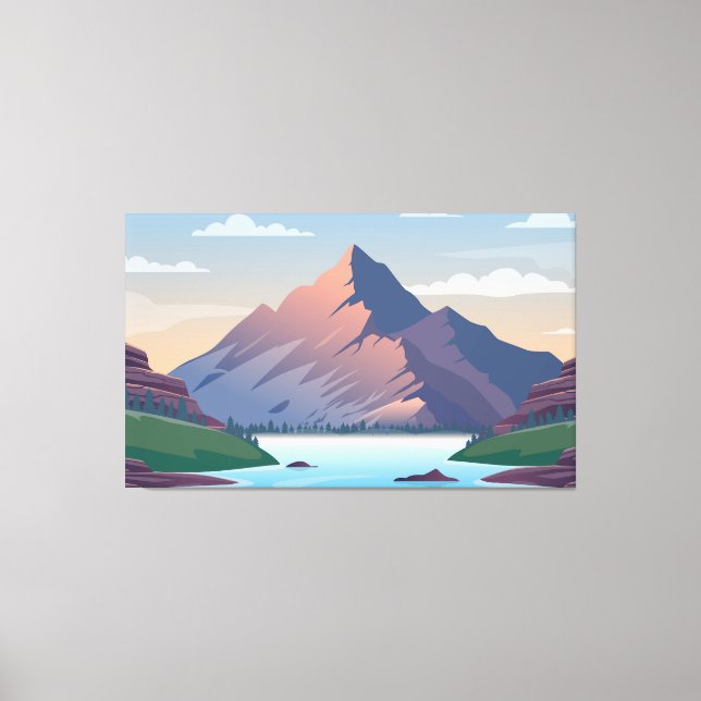 Toile Montagne entourée d'une rivière (Recto)
