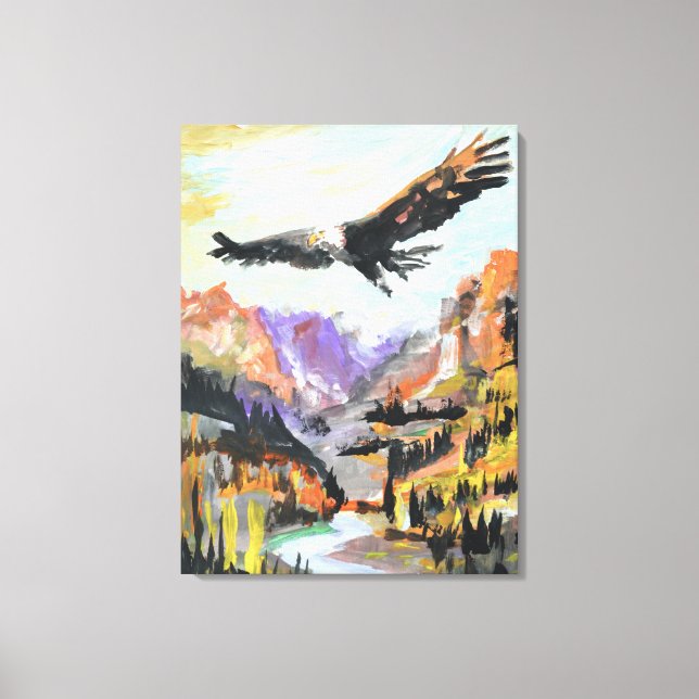 Toile Montagne vallonnée aux aigles royaux (Recto)