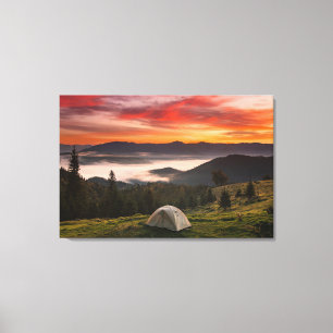 Toile Montagnes   Camping Foggy Sunrise