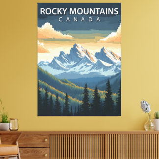Toile Montagnes Rocheuses - Poster Vintage voyage du Can