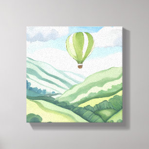 Toile Montgolfière   Paysage à l'aquarelle vert