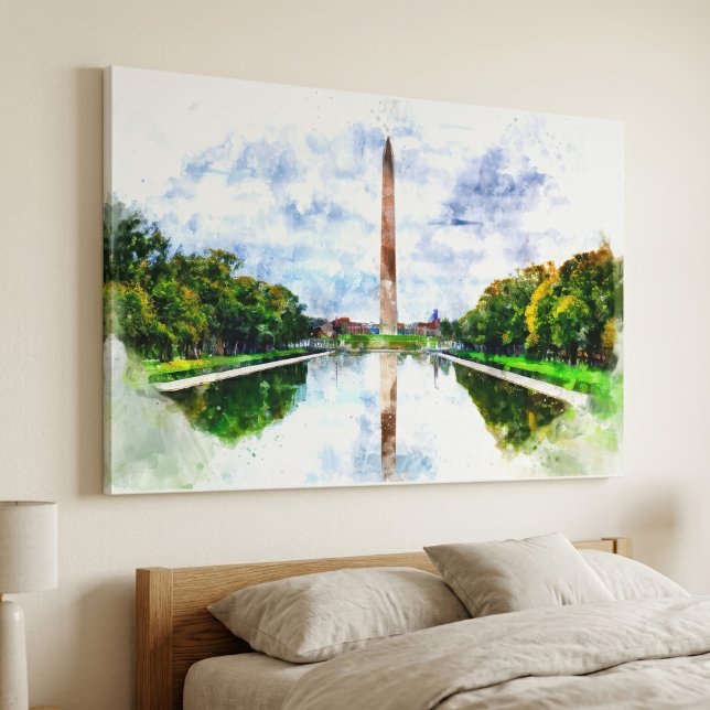 Toile Monument de Washington aquarelle avec reflet (Washington Monument Watercolor with Reflection. Canvas Print)