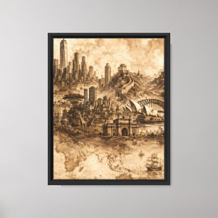 Toile Monuments du monde Illustration à l'encre sépia —