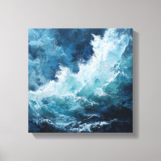 Toile Moody Deep Blue Sea | Expressionist Impasto Wave