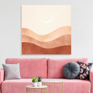 Toile Moon and Desert Minimalist Boho Wall Art