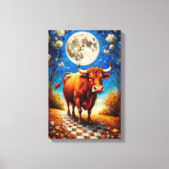 Toile Moonlit Bull Imaginaire Art pour des intérieurs de (Recto)