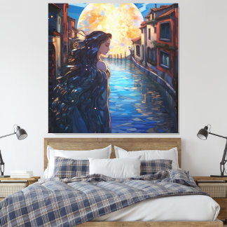 Toile Moonlit Muse in Venice – Fantasy Canvas Wall Art