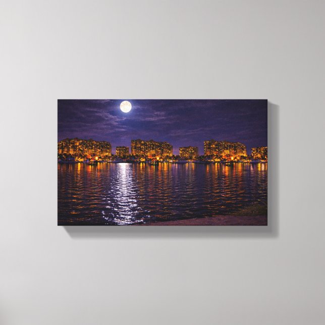 Toile Moonlit Waterfront Cityscape Canvas Print | Night  (Recto)