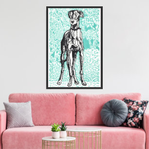 Toile Moriz Jung Greyhound Vintage Art Fond Sarcelle