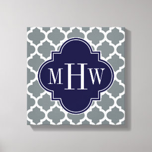 Toile Moroccan Charcoal White #5 Navy 3 Monogram initial