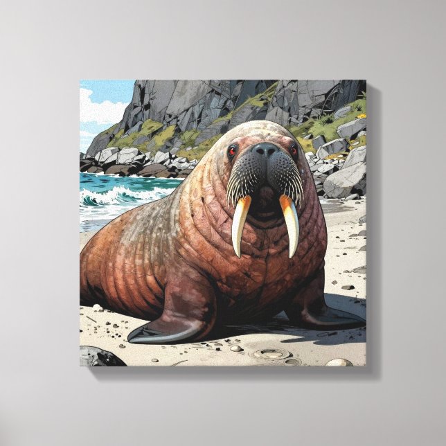 Toile Morse mignon sur une plage de sable  (Recto)