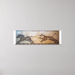 Toile Mosaïque antique : Un tigre chassant un verrat