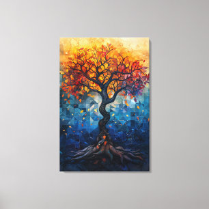 Toile Mosaïque d'arbre automnal à éclat géométrique
